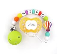 Mi Pipo - Set Chupete Personalizado Classic + Chupetero Personalizado con Nombre | Chupete Tetina Anatómica, Libre de BPA | +6 Meses, Cómodo, Suave y Seguro | limpieza Fácil y Rápida | Globo Sunset