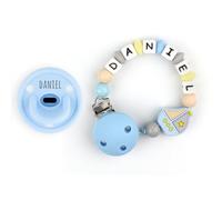 Mi Pipo - Set Chupete Personalizado Gummy + Chupetero Personalizado con Nombre | Chupete Tetina Anatómica, Libre de BPA | 0-36 Meses, Cómodo, Suave y Seguro | Limpieza Fácil y Rápida | Barco Celeste