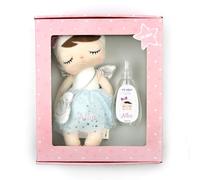 Mi Pipo - Set Regalo Bebé Muñeca Metoo + Colonia Personalizada - Ángel Azul | Caja con Muñeca Suave y Agua de Colonia 150 ml | Bordado con Nombre | Ideal para Recién Nacido, Baby Shower o Canastilla