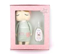 Mi Pipo - Set Regalo Bebé Muñeca Metoo + Colonia Personalizada - Gris | Caja con Muñeca Suave y Agua de Colonia 150 ml | Bordado con Nombre | Ideal para Recién Nacido, Baby Shower o Canastilla
