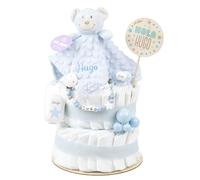 Mi Pipo - Tarta de Pañales Personalizada con Dou Dou - Osito Azul | con 44 Pañales Talla 2 | Regalo Bebé Recién Nacido con Accesorios para el Bebé | Baby Shower Unisex