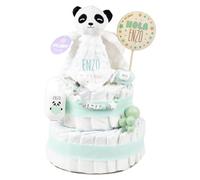 Mi Pipo - Tarta de Pañales Personalizada con Dou Dou - Panda Menta | con 44 Pañales Talla 2 | Regalo Bebé Recién Nacido con Accesorios para el Bebé | Baby Shower Unisex