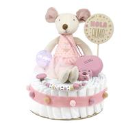 Mi Pipo - Tarta de Pañales Personalizada con Muñeco - Ratoncita Rosa | 28 Pañales de Talla 2 | Regalo Bebé Recién Nacido con Accesorios para Bebé | Baby Shower Unisex
