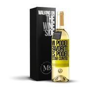 «mi poder favorito es poder estar contigo» Mensaje en una Botella. Vino Blanco Premium Verdejo + Gift Box. Etiqueta Amarilla PERSONALIZABLE