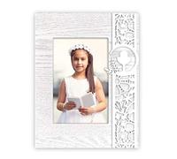 MI PRIMER COMUNIÓN, marco de madera mod. EMILIA, con marquetería fina para 1 foto 10x15 en vertical. Pié para sobremesa.