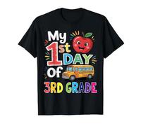 Mi Primer día de 3er Grado Divertido autobús Escolar de Tercer Grado Apple Camiseta gráfica económica, Hombre, Negro, S