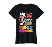 Mi Primer día de autobús Escolar de Primer Grado Apple de Regreso a Clases Camiseta gráfica económica, Mujer, Negro, XL