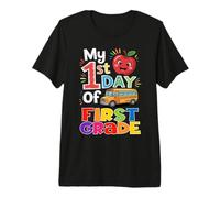 Mi Primer día de autobús Escolar de Primer Grado Apple de Regreso a Clases Camiseta Premium