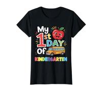 Mi Primer día de jardín de Infantes Autobús Escolar Divertido Apple Funny Camiseta gráfica económica, Mujer, Negro, M