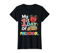 Mi Primer día de Preescolar Divertido autobús Escolar Apple Funny Camiseta gráfica económica, Mujer, Negro, XS