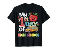 Mi Primer día de Secundaria Divertido autobús Escolar Apple Funny Camiseta