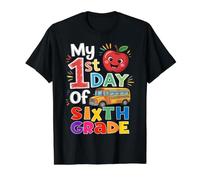 Mi Primer día del autobús Escolar de Sexto Grado Apple Regreso a Clases Camiseta gráfica económica, Hombre, Negro, L