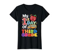 Mi Primer día del autobús Escolar de Tercer Grado Apple Regreso a Clases Camiseta gráfica económica, Mujer, Negro, XL