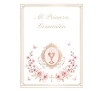 Mi Primera Comunión Niña - Libro de firmas y recuerdos con árbol de huellas y álbum de fotos: Regalo original - Diseño romántico en estilo vintage - Interior en color - Versión premium
