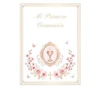 Mi Primera Comunión Niña - Libro de firmas y recuerdos con árbol de huellas y álbum de fotos: Regalo original - Diseño romántico en estilo vintage - Versión interior en blanco y negro