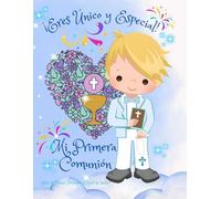 Mi Primera Comunión Niño rubio con pajarita azul. ¡Eres Único y Especial! Comunión Libro de Firmas, Fotografías y Árbol de huellas.