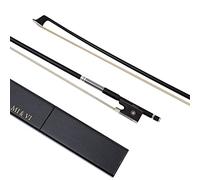 MI&VI - Arco profesional para violín de fibra de carbono (tamaño completo 4/4) en color negro con estuche de arco y rana de ébano, soporte de bobinado plateado, bien equilibrado, peso perfecto, pelo