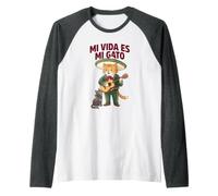 Mi Vida Es Gato Cita Mexicana Papá Gato Amante Humor Vida Divertido Camiseta Manga Raglan