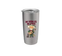 Mi Vida Es Gato Cita Mexicana Papá Gato Amante Humor Vida Divertido Vaso térmico de acero inoxidable de doble pared