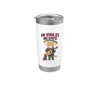 Mi Vida Es Gato Cita Mexicana Papá Gato Amante Humor Vida Divertido Vaso térmico de acero inoxidable de doble pared