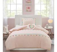MI ZONE KIDS Juego de edredón tamaño Queen para niñas, Juego de edredón Rosa tamaño Queen, Adorable Juego de Ropa de Cama para Adolescentes para niñas, Divertido y Colorido pompón, Funda de Almohada,