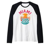 MIA 305 Miami Florida Retro South Floridian Beach Fiesta de los 80 Camiseta Manga Raglan