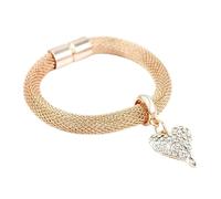 Mia Grace Jewellery Artemis - Pulsera con dije de corazón de cristal, cadena de malla de oro rosa, cierre magnético, 7 cm de diámetro, chapada en rodio con cristales austriacos, bolsa blanca, 19.5