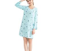 Mia Lucce - Camisa de dormir de manga larga para mujer - Lindo estampado de dibujos animados - Ropa de dormir suave para vestir en casa, Estrella azul claro., M