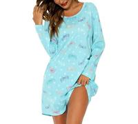 MIA LUCCE Camisola de noche para mujer de manga larga, con estampado de dibujos animados, ropa de noche suave para vestido de salón, Mariposa, XXL