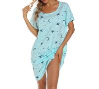 MIA LUCCE Camisón de dormir para mujer, manga corta, algodón, camisón corto, camisón de verano, camisón suave, camisón de noche, camisón de noche, Estrella azul claro, M