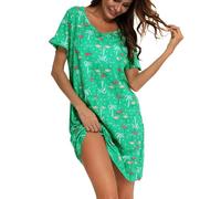 MIA LUCCE Camisón de dormir para mujer, manga corta, algodón, camisón corto, camisón de verano, camisón suave, camisón de noche, camisón de noche, Flamenco Verde, XXL