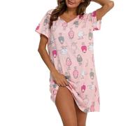 MIA LUCCE Camisón de manga corta para mujer, camiseta de dormir de algodón, camisón de noche, vestido de noche, vestido de dormir, corto, camiseta de verano con estampado y cuello redondo, Ovejas, XL