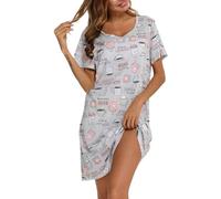 MIA LUCCE Camisón de manga corta para mujer, camiseta de dormir de algodón, camisón de noche, vestido de dormir, camiseta corta con estampado y cuello redondo, taza de café, L