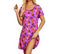 MIA LUCCE Camisón de manga corta para mujer, camiseta de dormir de algodón, camisón de noche, vestido de noche, vestido de dormir, corto, camiseta de verano con estampado y cuello redondo, Calabaza