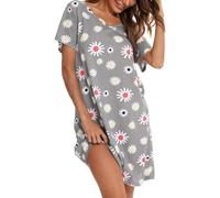 MIA LUCCE Camisón de manga corta para mujer, camiseta de dormir de algodón, camisón de noche, vestido de dormir, camiseta corta con estampado y cuello redondo, Flor gris, XXL