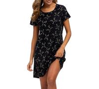 MIA LUCCE Camisón de manga corta para mujer, camiseta de dormir de algodón, camisón de noche, vestido de dormir, camiseta corta con estampado y cuello redondo, multicolor, diseño de gato, XL