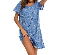 MIA LUCCE Camisón de manga corta para mujer, camiseta de dormir de algodón, camisón de noche, vestido de dormir, camiseta corta con estampado y cuello redondo, Estrella azul., S