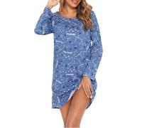 MIA LUCCE Camisón de manga larga para mujer, bonito estampado de dibujos animados, ropa de dormir suave para vestido de descanso, Azul Start, XXL