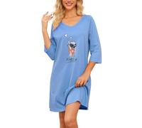 MIA LUCCE Camisón de manga larga para mujer, camisón de algodón, camisón de dormir, vestido de casa, camisón suave y ligero, vestido de noche para mujer, Taza de café azul claro, L