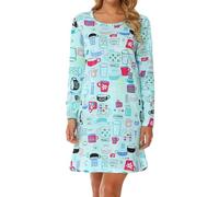 MIA LUCCE Camisón de manga larga para mujer, camisón de algodón, camisón de dormir, vestido de casa, camisón suave y ligero, vestido de noche para mujer, Copa azul, L