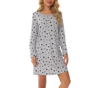 MIA LUCCE Camisón de manga larga para mujer, camisón de algodón, camisón de dormir, vestido de casa, camisón suave y ligero, vestido de noche para mujer, Estrella gris, XL