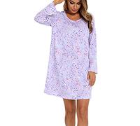 MIA LUCCE Camisón de manga larga para mujer, camisón de algodón, camisón de dormir, vestido de casa, camisón suave y ligero, vestido de noche para mujer, Estrella púrpura, M