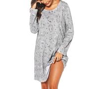 MIA LUCCE Camisón de manga larga para mujer, camisón de algodón, camisón de dormir, vestido de casa, camisón suave y ligero, vestido de noche para mujer, Gato gris., L