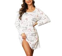 MIA LUCCE Camisón de manga larga para mujer, camisón de algodón, camisón de dormir, vestido de casa, camisón suave y ligero, vestido de noche para mujer, nieve., XL