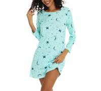 MIA LUCCE Camisón de manga larga para mujer, de algodón, Estrella azul claro, 3XL