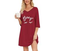 MIA LUCCE Camisón de manga larga para mujer, manga 3/4, camisones, ropa de noche, manga corta, algodón, camisón para dormir, vestido de casa, camisón para mujer, suave y ligero, ropa de descanso