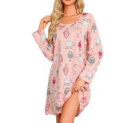 MIA LUCCE - Camisón de noche para mujer, manga larga, algodón, camisones para mujer, ropa de dormir redonda S-3XL, XXL