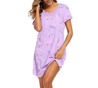 MIA LUCCE Camisones de manga corta para mujer, camisones y camisones de algodón con estampado de camisón, ropa de dormir de verano, Conejo morado, XXL