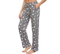 MIA LUCCE Pantalones de pijama para mujer, largos, cómodos, pantalones de relajación, pantalones de casa para mujer, con bolsillos, cordón S-XXL, Estrellas Rosadas Blancas Grises, S
