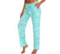 MIA LUCCE Pantalones de pijama suaves para mujer, ropa de descanso con bolsillos, pantalones elásticos con cordón, ropa de dormir S-XXL, Azul claro volador, XXL